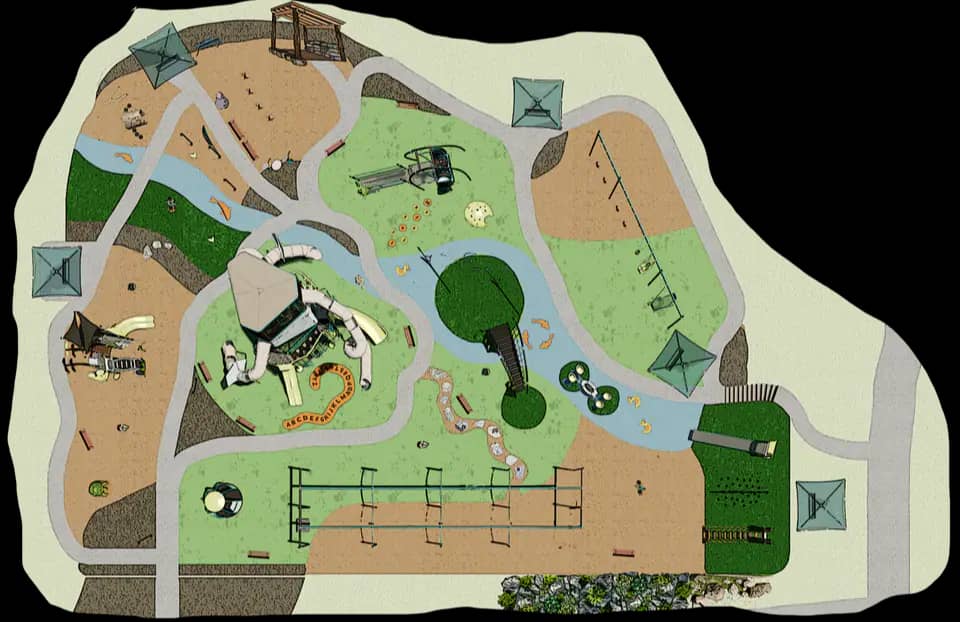 Playground equipment and surfacing layout rendering