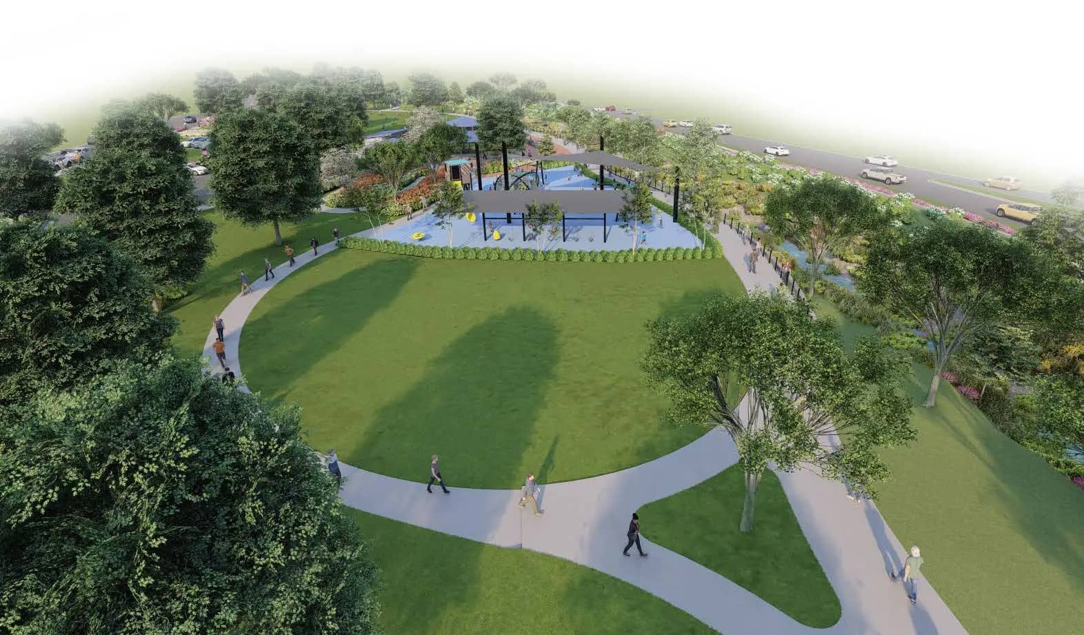 Perspective rendering of Linley Park play area and surroundings