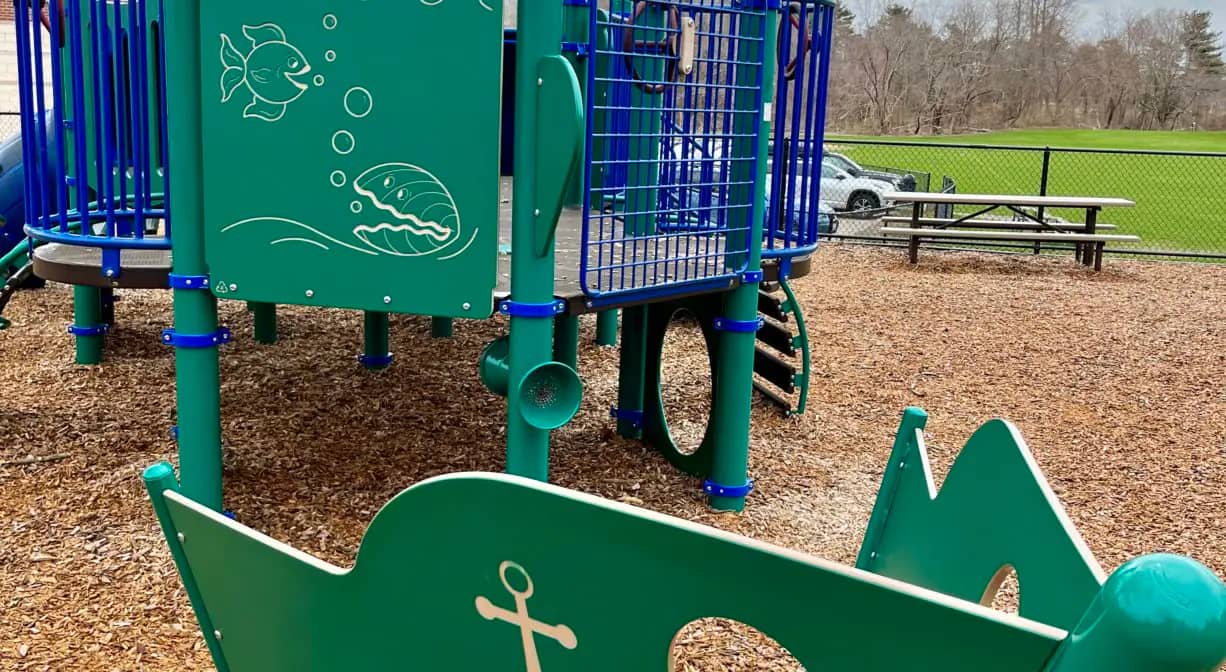 Ship-themed play area at Duxbury Library Playground