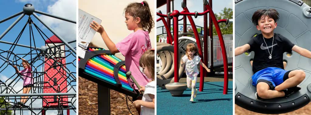 Children using different play features at Mason's Place