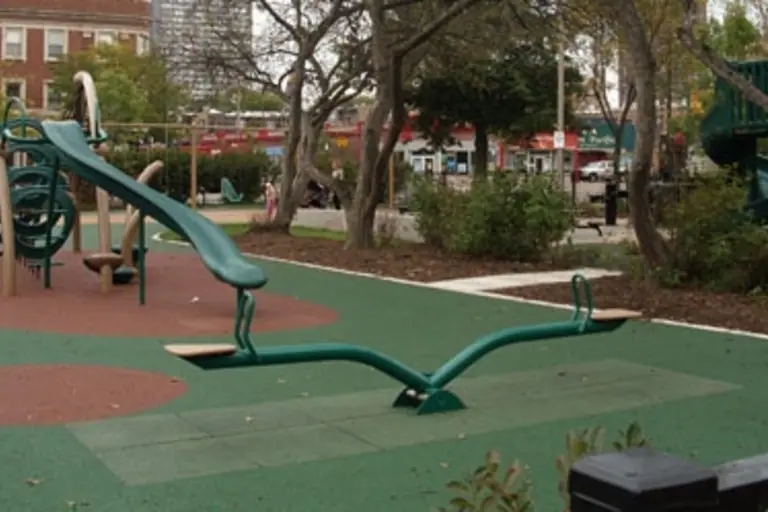 Seesaw and climbing dome at Charles Bromann Park playground.