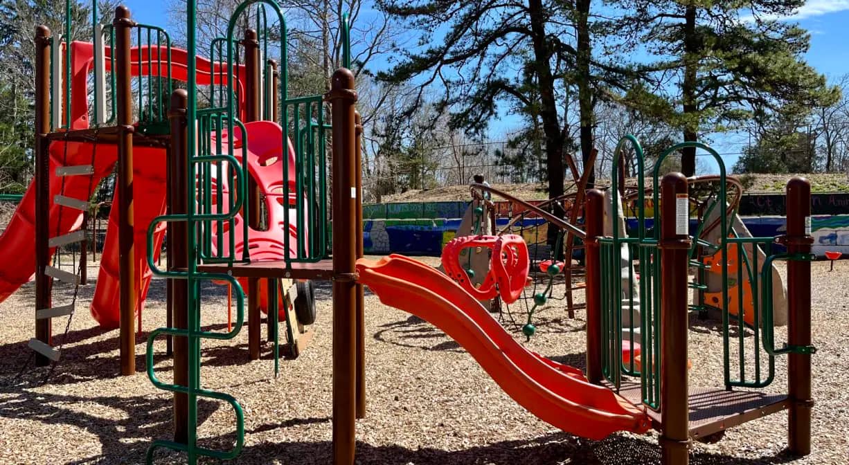 Additional red play structure at Right Field Playground
